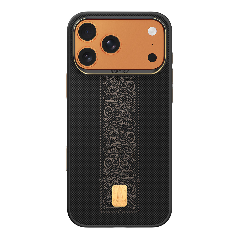 Apple iPhone 17 Pro Max Kılıf M-safe Şarj Özellikli Raptic Aramid Dual Rise Serisi 24 Ayar Altın Kaplamalı Kapak Siyah