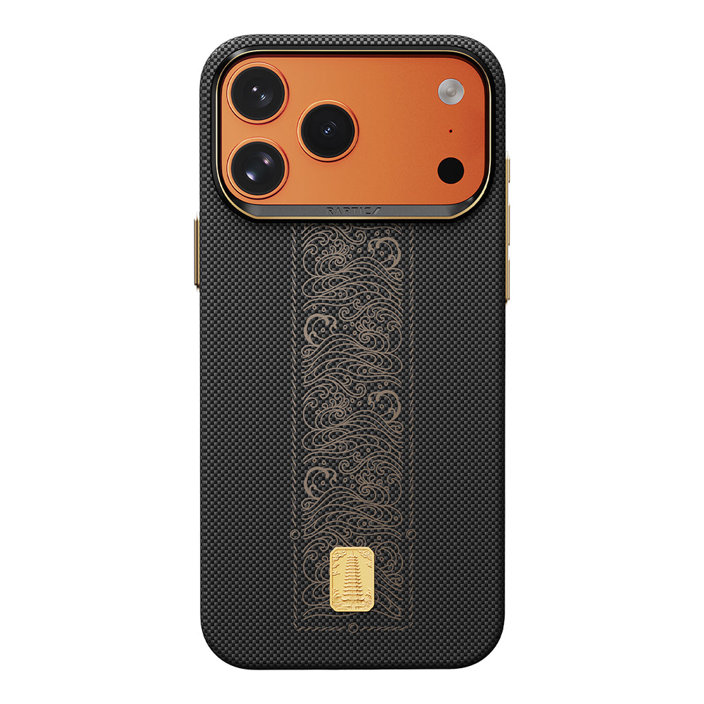 Apple iPhone 17 Pro Max Kılıf M-safe Şarj Özellikli Raptic Aramid Skin Rise Serisi 24 Ayar Altın Kaplamalı Kapak Siyah