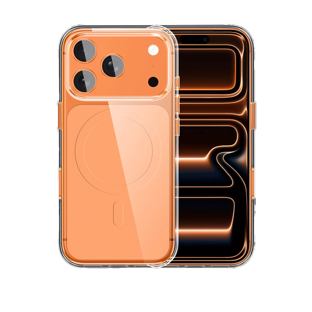 Apple iPhone 17 Pro Max Kılıf M-safe Şarj Özellikli Şeffaf Tasarımlı Wlons Apel Kapak Turuncu