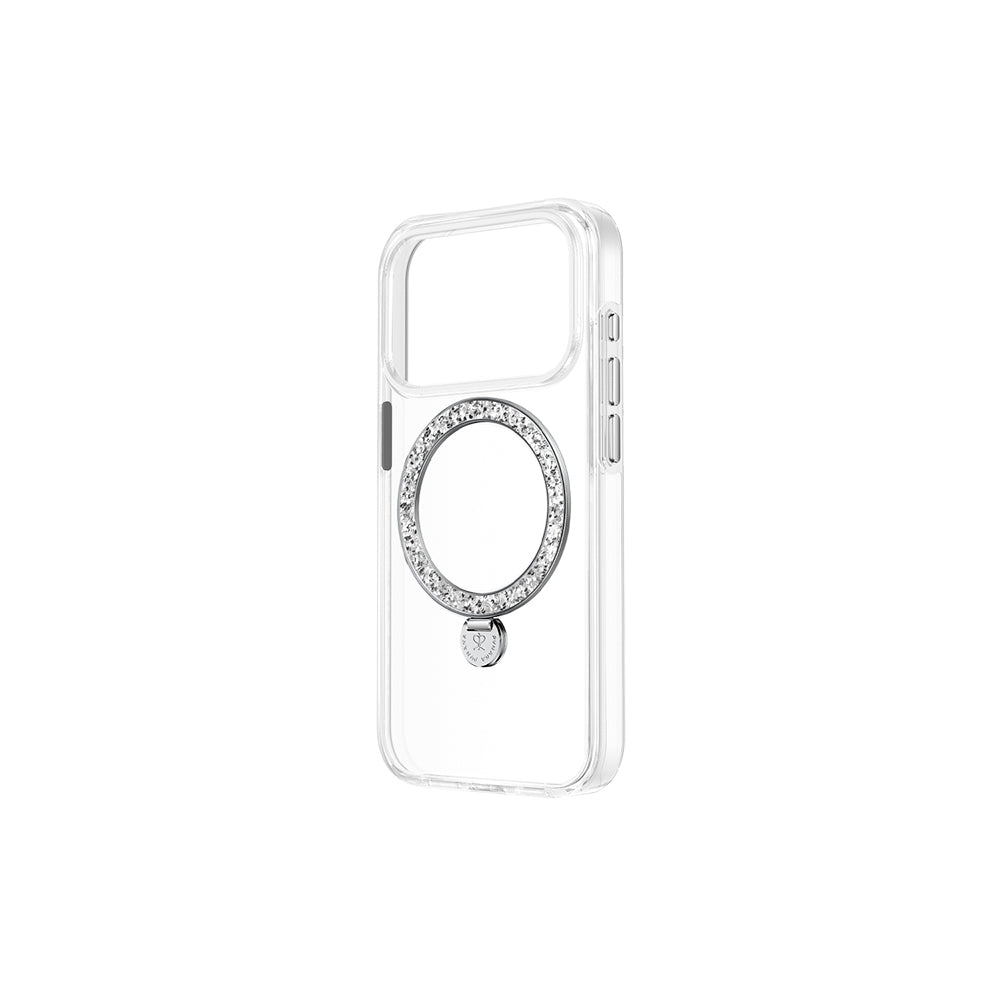 Apple iPhone 17 Pro Max Kılıf M-safe Şarj Özellikli Simli Standlı Pynana Dancing Circle Trendy Serisi Kapak Gümüş