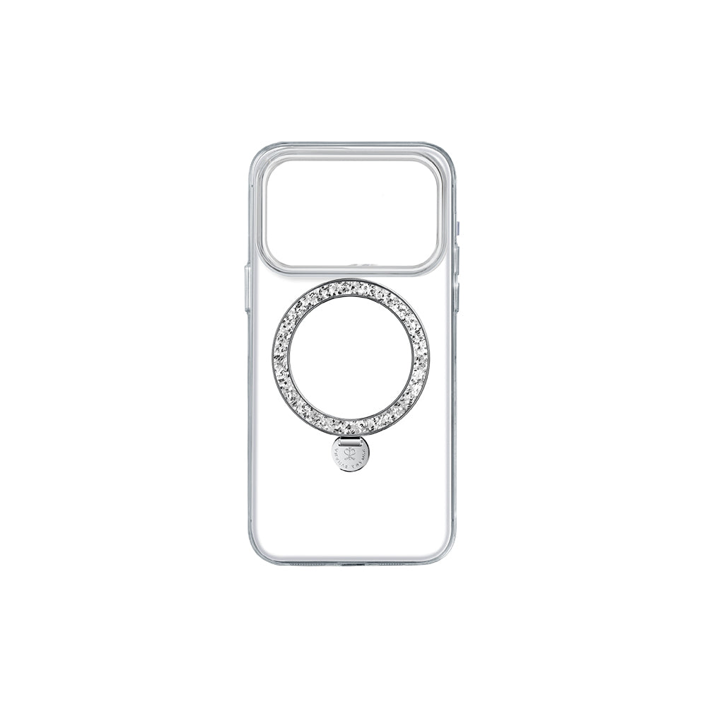 Apple iPhone 17 Pro Max Kılıf M-safe Şarj Özellikli Simli Standlı Pynana Dancing Circle Trendy Serisi Kapak Gümüş