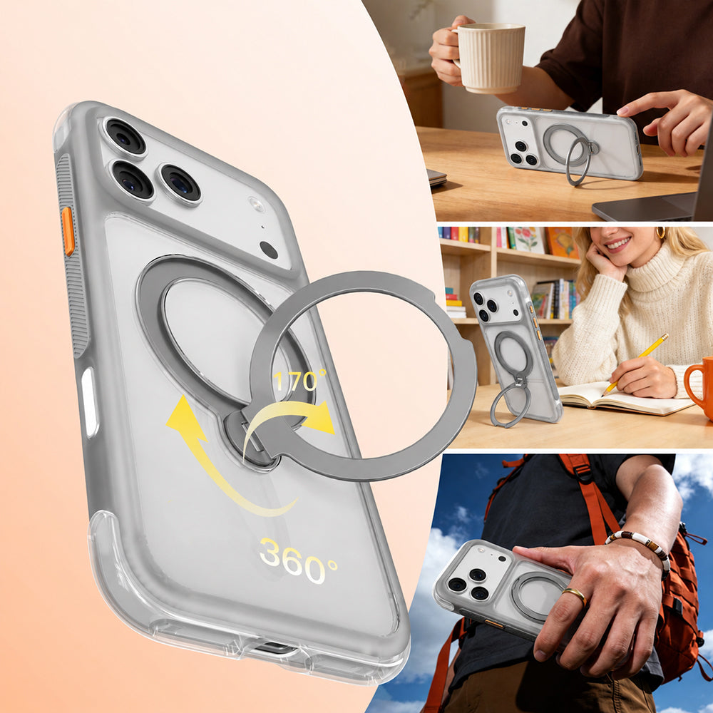 Apple iPhone 17 Pro Max Kılıf M-safe Şarj Özellikli Standlı Airbag Tasarımlı Mutural Air Shield Serisi Kapak Gri