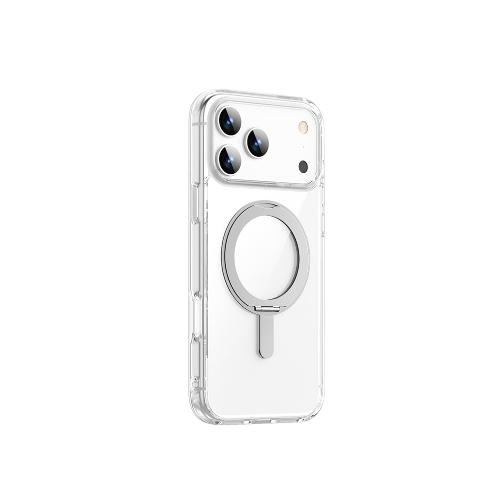Apple iPhone 17 Pro Max Kılıf M-safe Şarj Özellikli Wiwu MCC-201 iShield Ultra Serisi Standlı Crystal Sert PC Kapak Şeffaf