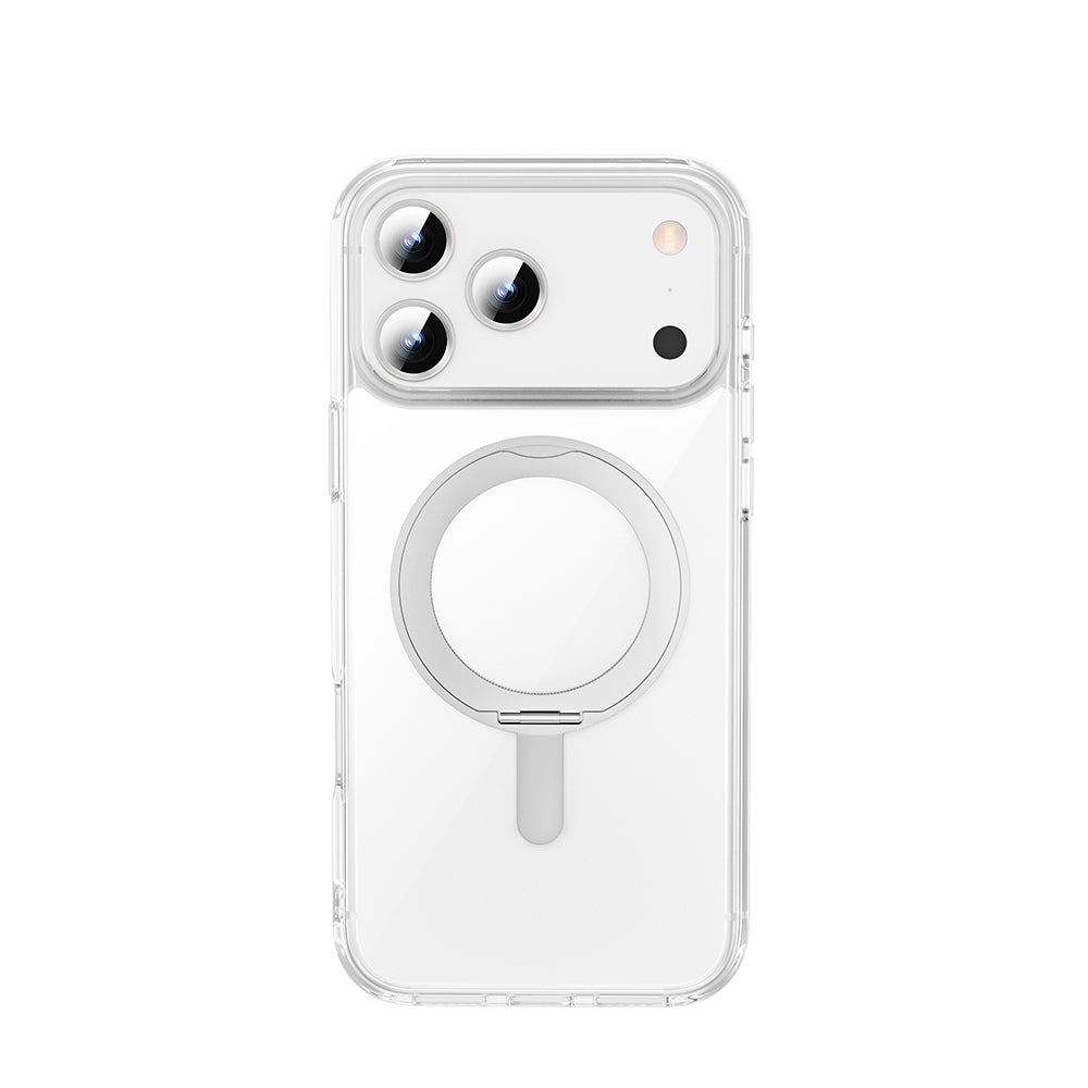 Apple iPhone 17 Pro Max Kılıf M-safe Şarj Özellikli Wiwu MCC-201 iShield Ultra Serisi Standlı Crystal Sert PC Kapak Şeffaf