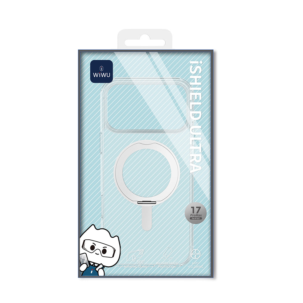 Apple iPhone 17 Pro Max Kılıf M-safe Şarj Özellikli Wiwu MCC-201 iShield Ultra Serisi Standlı Crystal Sert PC Kapak Şeffaf