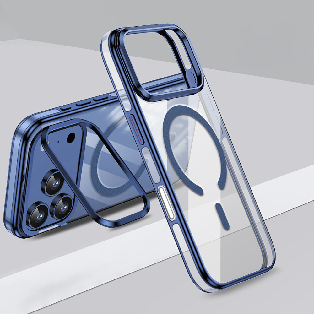 Apple iPhone 17 Pro Max Kılıf M-safe Şarj Özellikli Wlons Standlı Efsane Kapak Gümüş