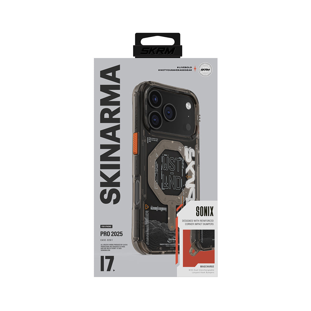 Apple iPhone 17 Pro Max Kılıf M-safe Şarj Özellikli Yazı Desenli Airbag Tasarımlı Skinarma Sonix Kapak Siyah