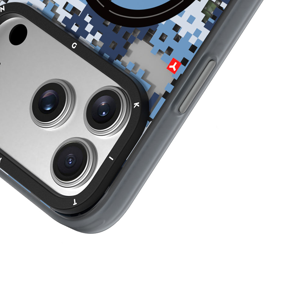 Apple iPhone 17 Pro Max Kılıf M-Safe Şarj Özellikli Youngkit Camouflage Sykell Serisi Kapak Mavi