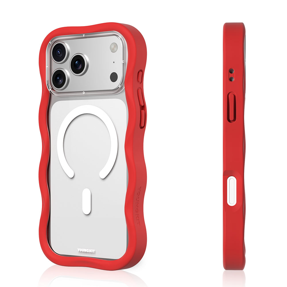 Apple iPhone 17 Pro Max Kılıf M-safe Şarj Özellikli Youngkit Wave Clear Serisi Kapak Kırmızı