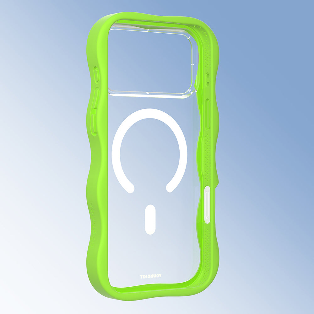 Apple iPhone 17 Pro Max Kılıf M-safe Şarj Özellikli Youngkit Wave Clear Serisi Kapak Yeşil