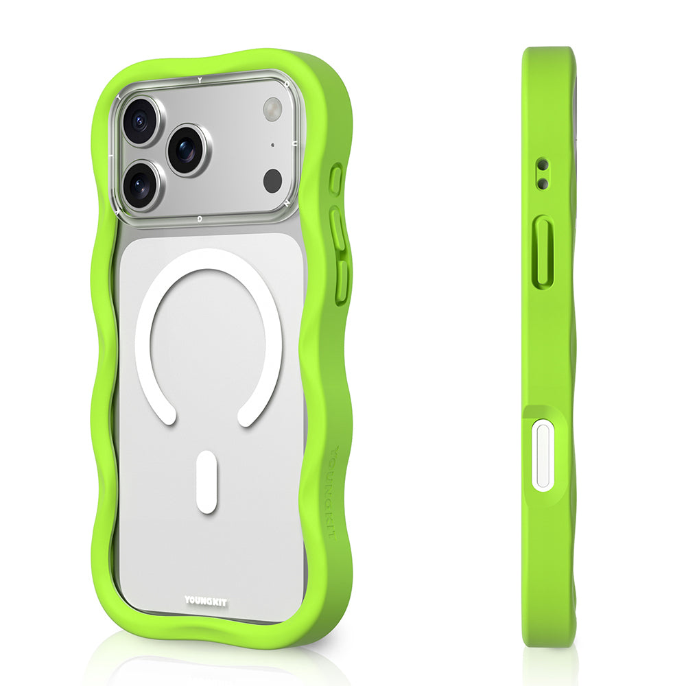 Apple iPhone 17 Pro Max Kılıf M-safe Şarj Özellikli Youngkit Wave Clear Serisi Kapak Yeşil