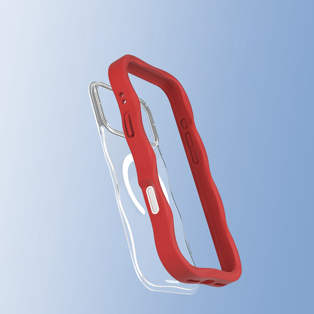 Apple iPhone 17 Pro Max Kılıf M-safe Şarj Özellikli Youngkit Wave Clear Serisi Kapak Kırmızı