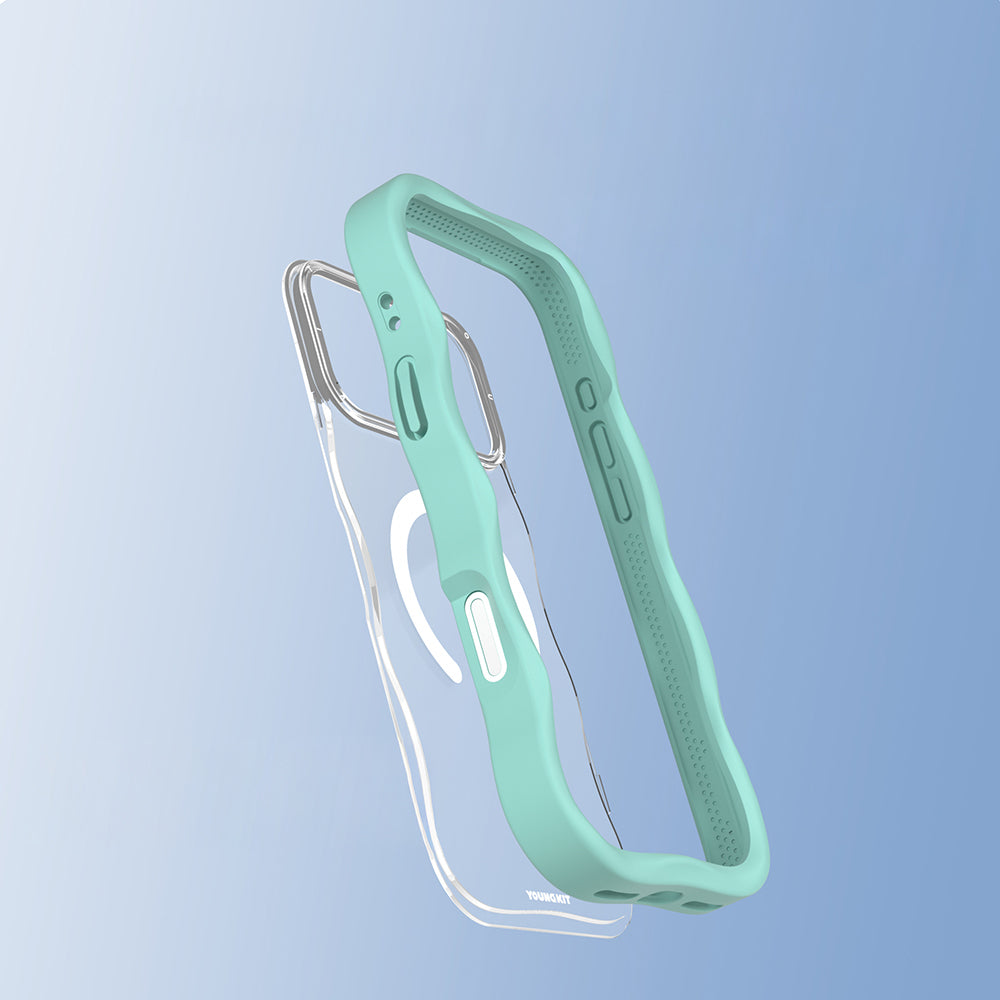 Apple iPhone 17 Pro Max Kılıf M-safe Şarj Özellikli Youngkit Wave Clear Serisi Kapak Açık Mavi
