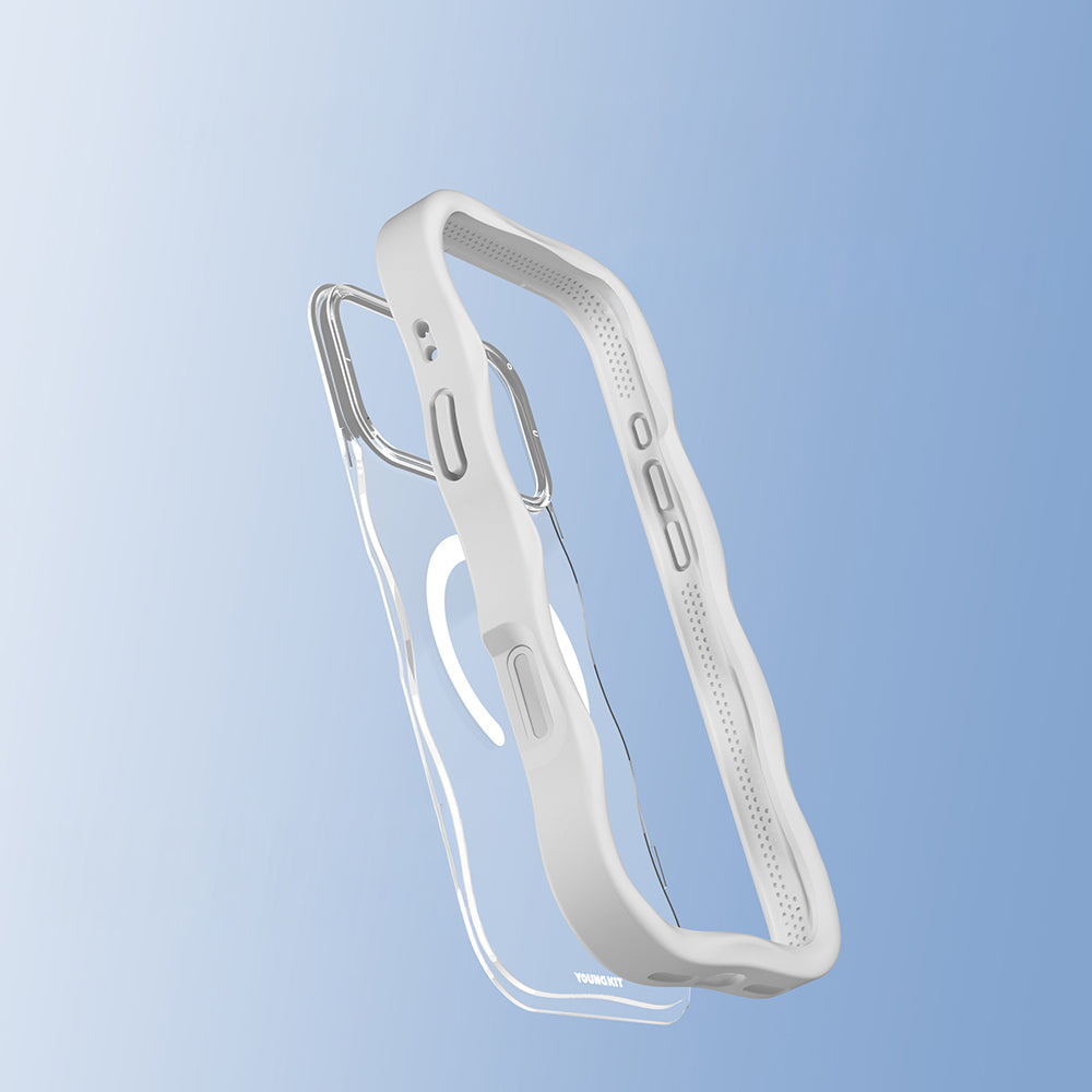Apple iPhone 17 Pro Max Kılıf M-safe Şarj Özellikli Youngkit Wave Clear Serisi Kapak Beyaz