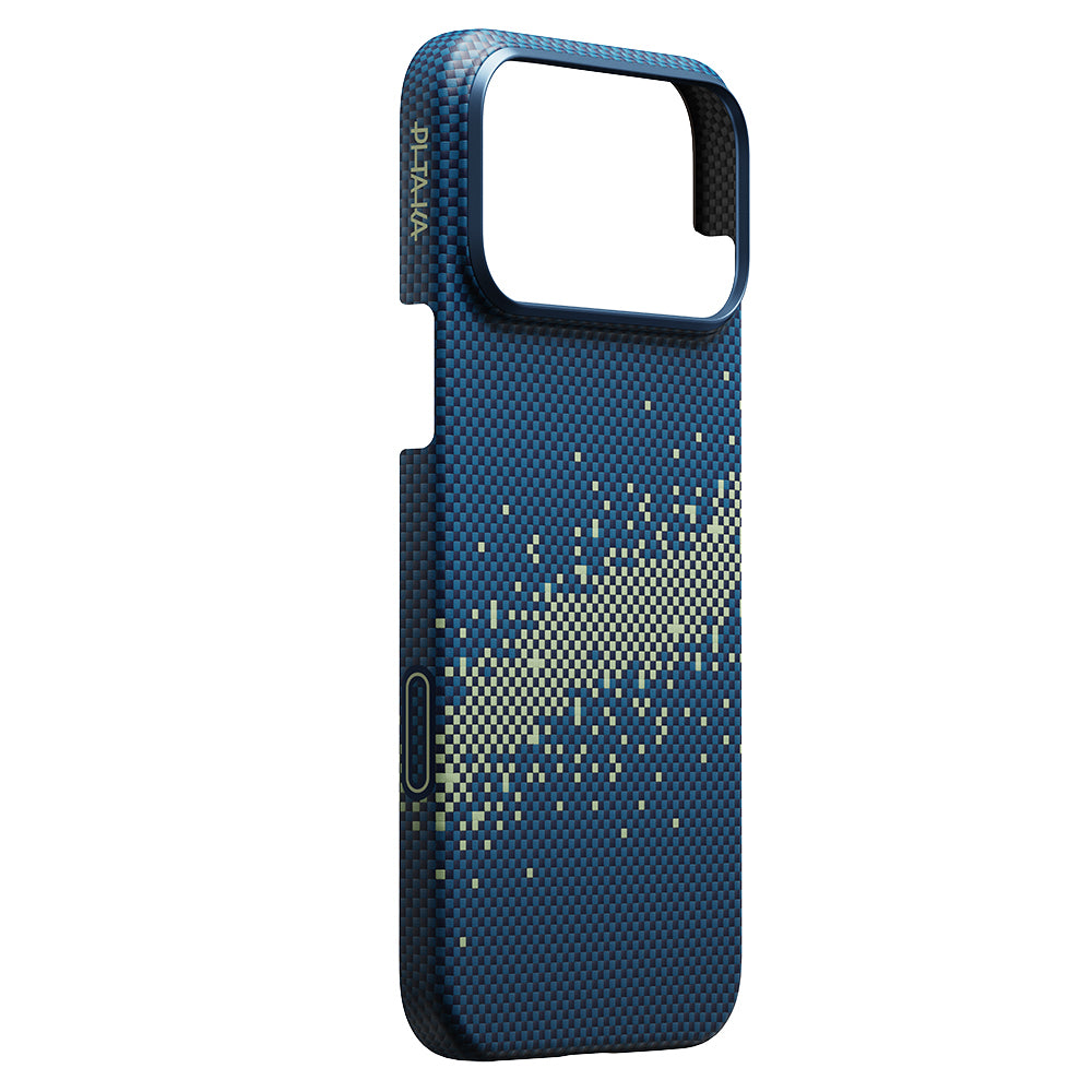 Apple iPhone 17 Pro Max Kılıf Magsafe Şarj Özellikli Aramid Fiber Pitaka Tactile Woven Starpeak Serisi Milky Way Galaxy Kapak Mavi