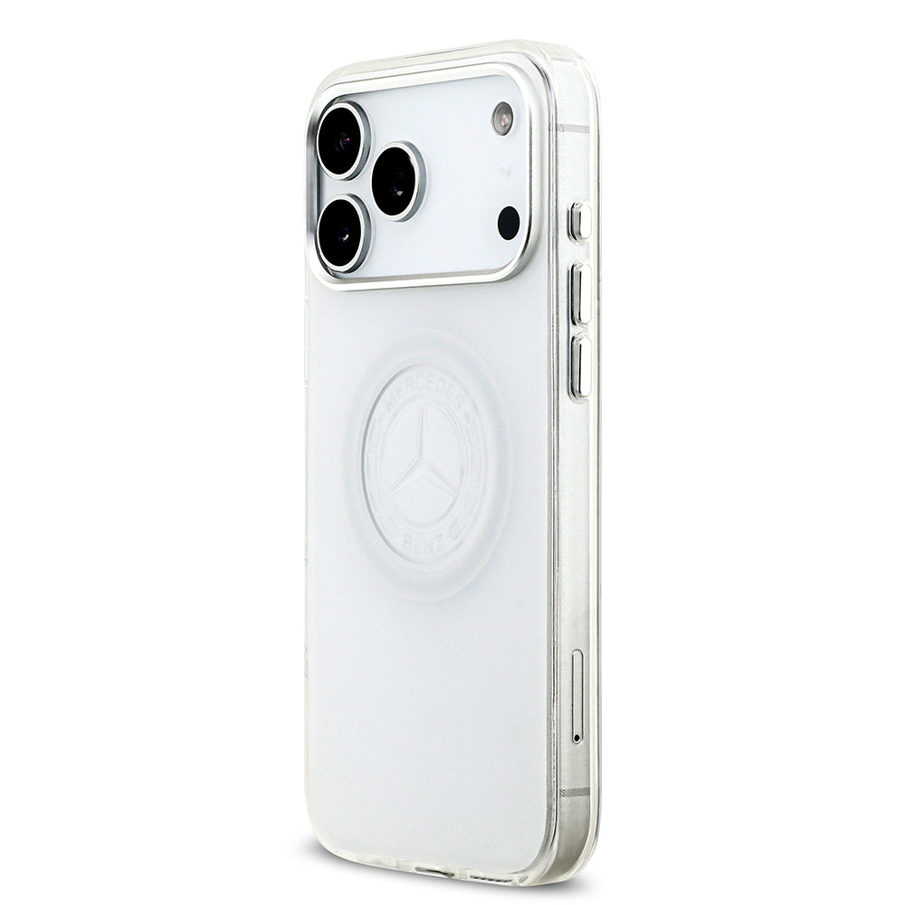 Apple iPhone 17 Pro Max Kılıf Mercedes Benz Orjinal Lisanslı M-safe Şarj Özellikli Buzlu PC Nostaljik Yıldız Dizayn Kapak Beyaz