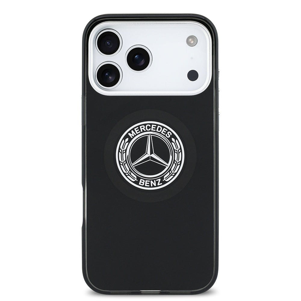 Apple iPhone 17 Pro Max Kılıf Mercedes Benz Orjinal Lisanslı M-safe Şarj Özellikli Çift Katmanlı PC Nostaljik Yıldız Dizayn Kapak Siyah
