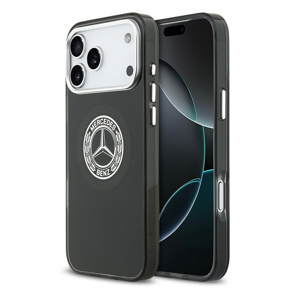 Apple iPhone 17 Pro Max Kılıf Mercedes Benz Orjinal Lisanslı M-safe Şarj Özellikli Çift Katmanlı PC Nostaljik Yıldız Dizayn Kapak Siyah