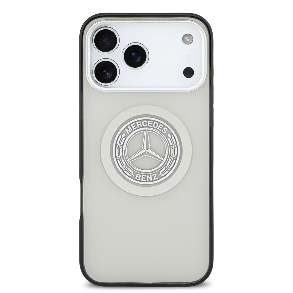 Apple iPhone 17 Pro Max Kılıf Mercedes Benz Orjinal Lisanslı M-safe Şarj Özellikli Çift Katmanlı PC Nostaljik Yıldız Dizayn Kapak Gri
