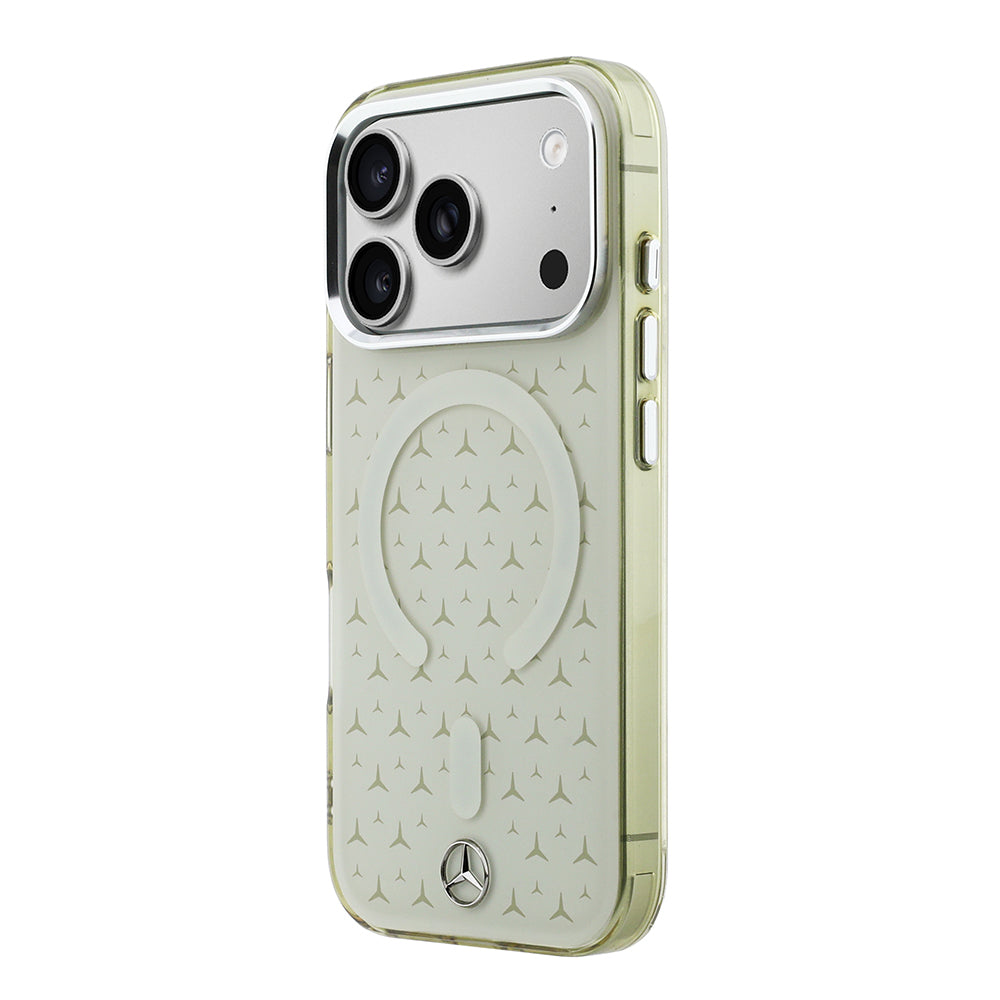 Apple iPhone 17 Pro Max Kılıf Mercedes Benz Orjinal Lisanslı M-Safe Şarj Özellikli Çift Katmanlı Yıldız Desenli Dizayn Kapak Bej