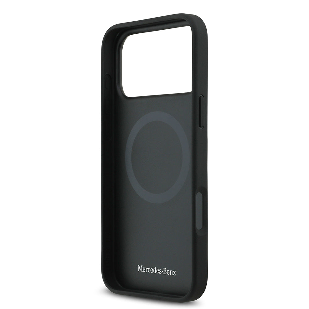 Apple iPhone 17 Pro Max Kılıf Mercedes Benz Orjinal Lisanslı M-safe Şarj Özellikli Hakiki Deri Nostaljik Yıldız Dizayn Kapak Siyah