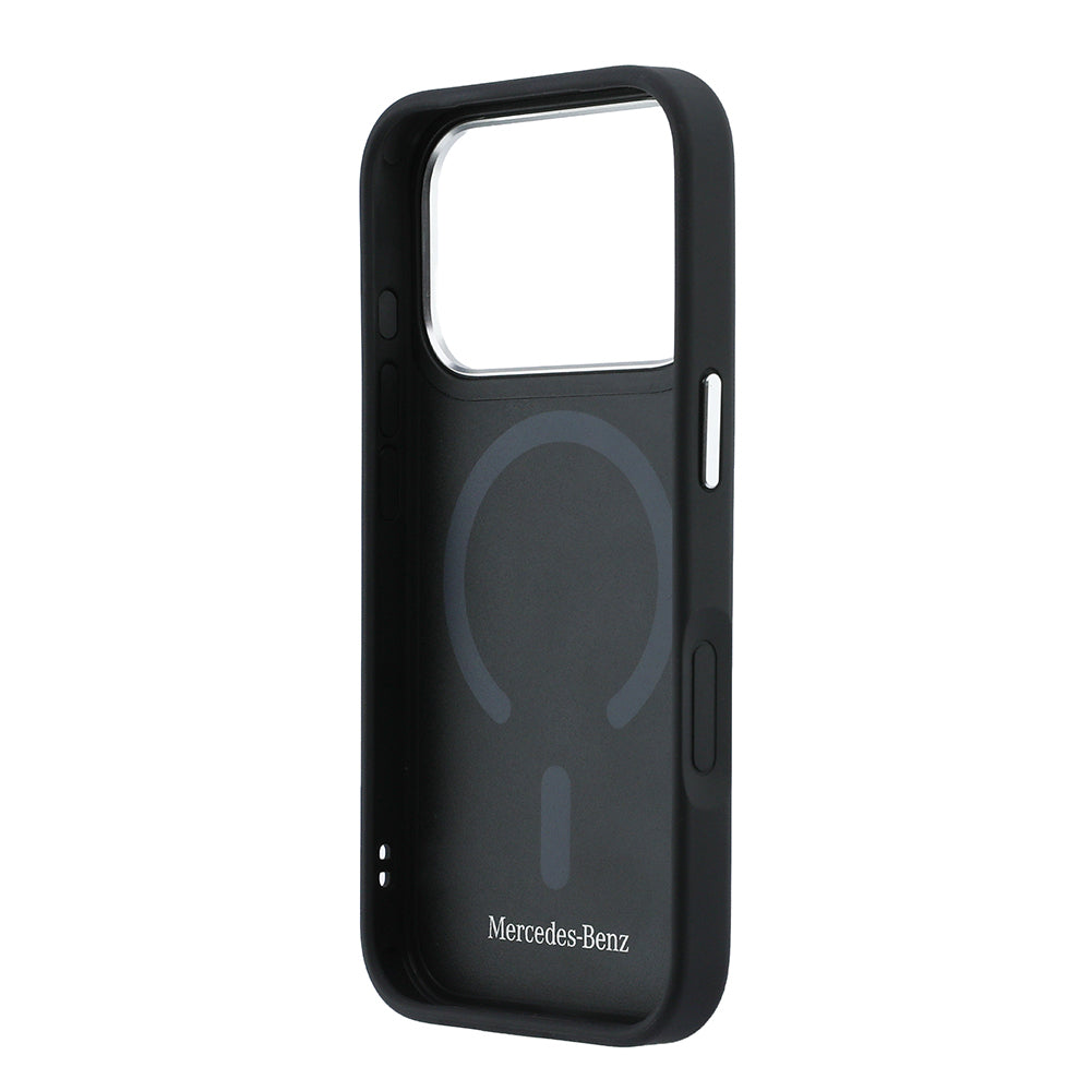 Apple iPhone 17 Pro Max Kılıf Mercedes Benz Orjinal Lisanslı M-safe Şarj Özellikli Metal Yıldız Logolu Kabartmalı Deri Kapak Lacivert