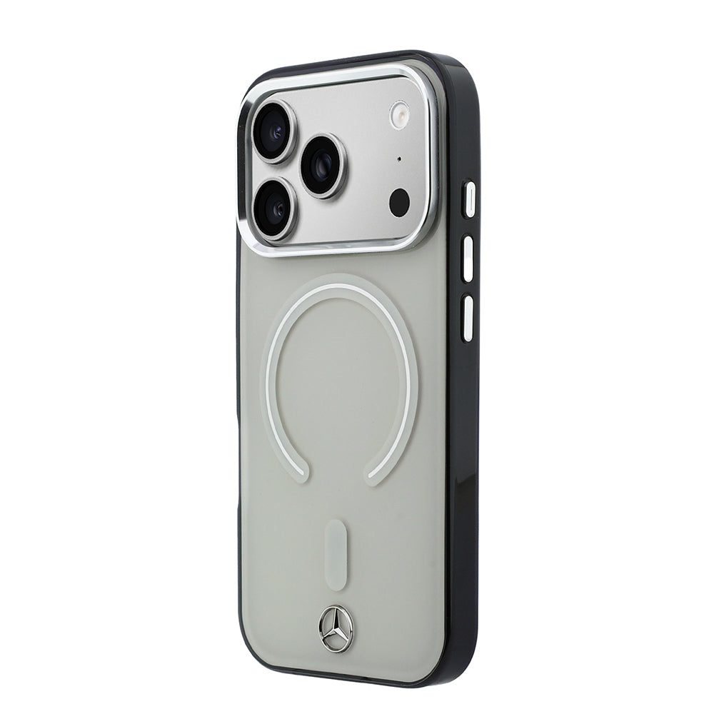 Apple iPhone 17 Pro Max Kılıf Mercedes Benz Orjinal Lisanslı M-safe Şarj Özellikli Saydam Yüzey İkonik 3D Metal Logolu Kapak Bej