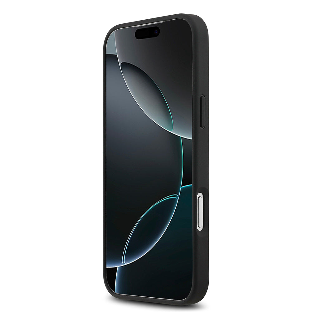 Apple iPhone 17 Pro Max Kılıf Mercedes Benz Orjinal Lisanslı M-safe Şarj Özellikli Şeritli Yıldız Desenli Metal Logolu Deri Kapak Siyah