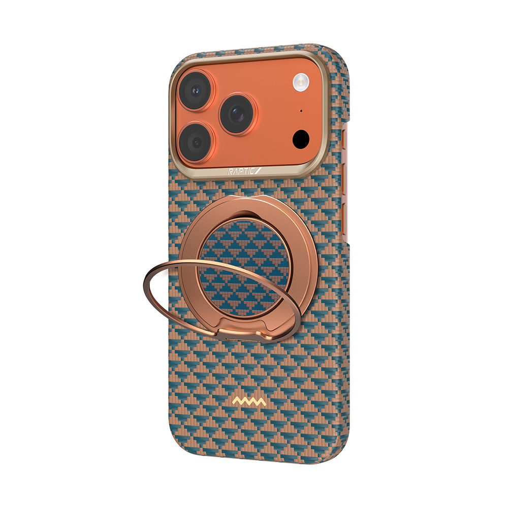 Apple iPhone 17 Pro Max Kılıf Raptic 2in1 Bundle Kit Aramid Skin Destiny Serisi Stand ve Kapak Gold-Mavi