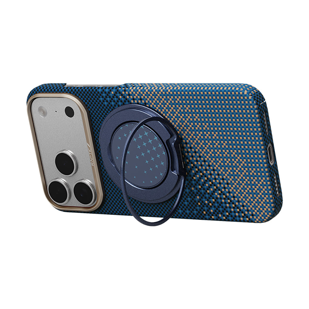 Apple iPhone 17 Pro Max Kılıf Raptic 2in1 Bundle Kit Aramid Skin Serenity Serisi Stand ve Kapak Lacivert