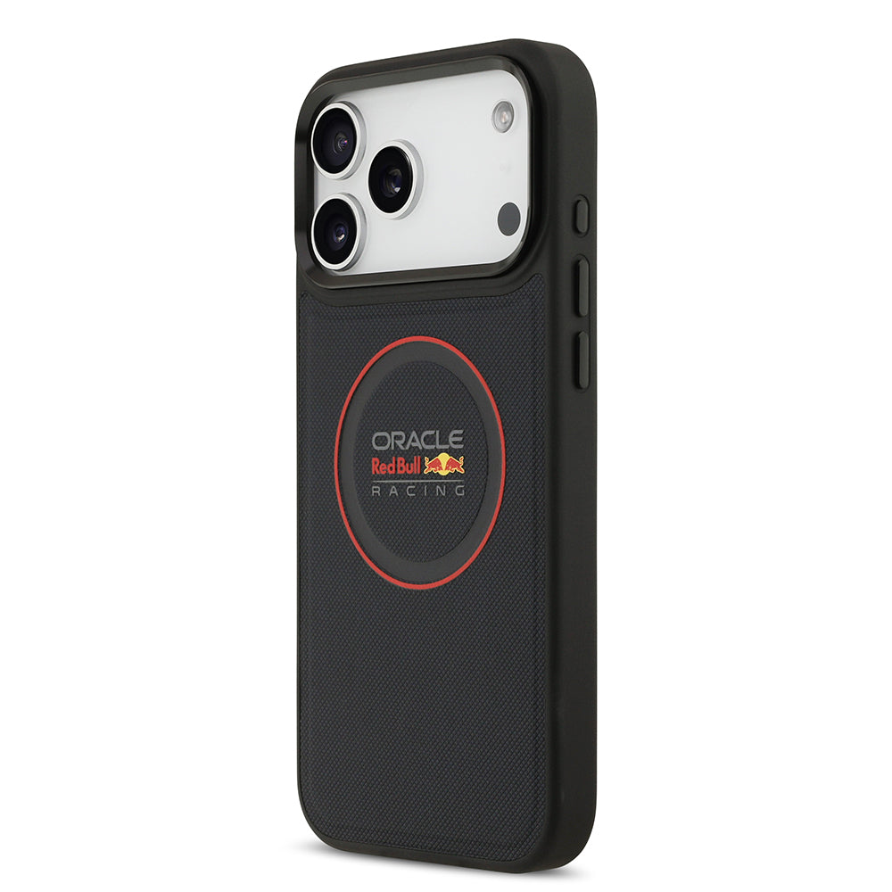 Apple iPhone 17 Pro Max Kılıf Redbull Orjinal Lisanslı M-safe Şarj Özellikli Kırmızı Halka ve Logo Kabartmalı PU Deri Kapak Siyah