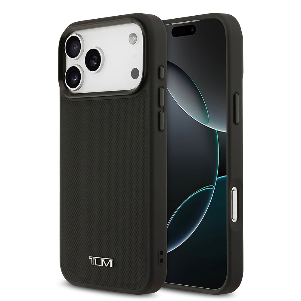 Apple iPhone 17 Pro Max Kılıf TUMI M-safe Şarj Özellikli Deri Noktalı Dizayn Kapak Siyah