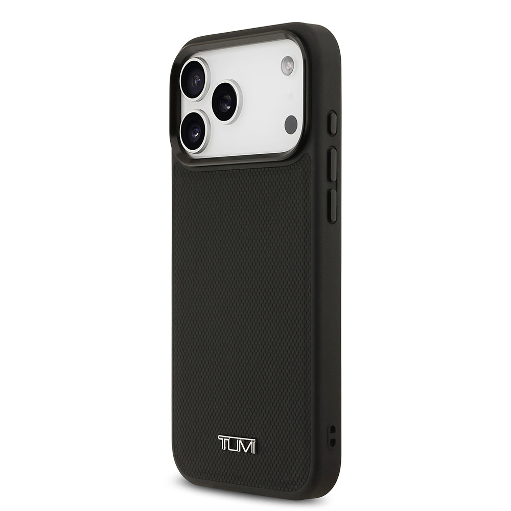 Apple iPhone 17 Pro Max Kılıf TUMI M-safe Şarj Özellikli Deri Noktalı Dizayn Kapak Siyah