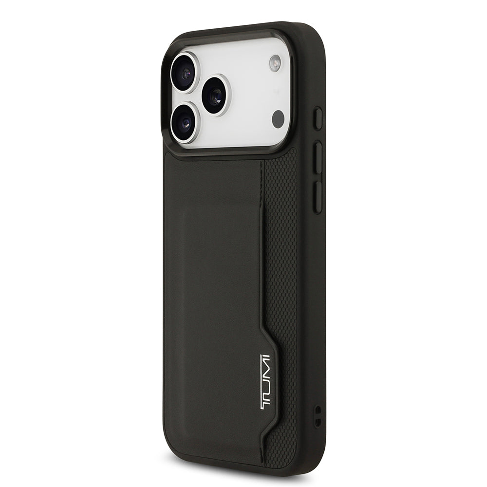 Apple iPhone 17 Pro Max Kılıf TUMI Orjinal Lisanslı Deri Dikey Kartlıklı Kapak Siyah