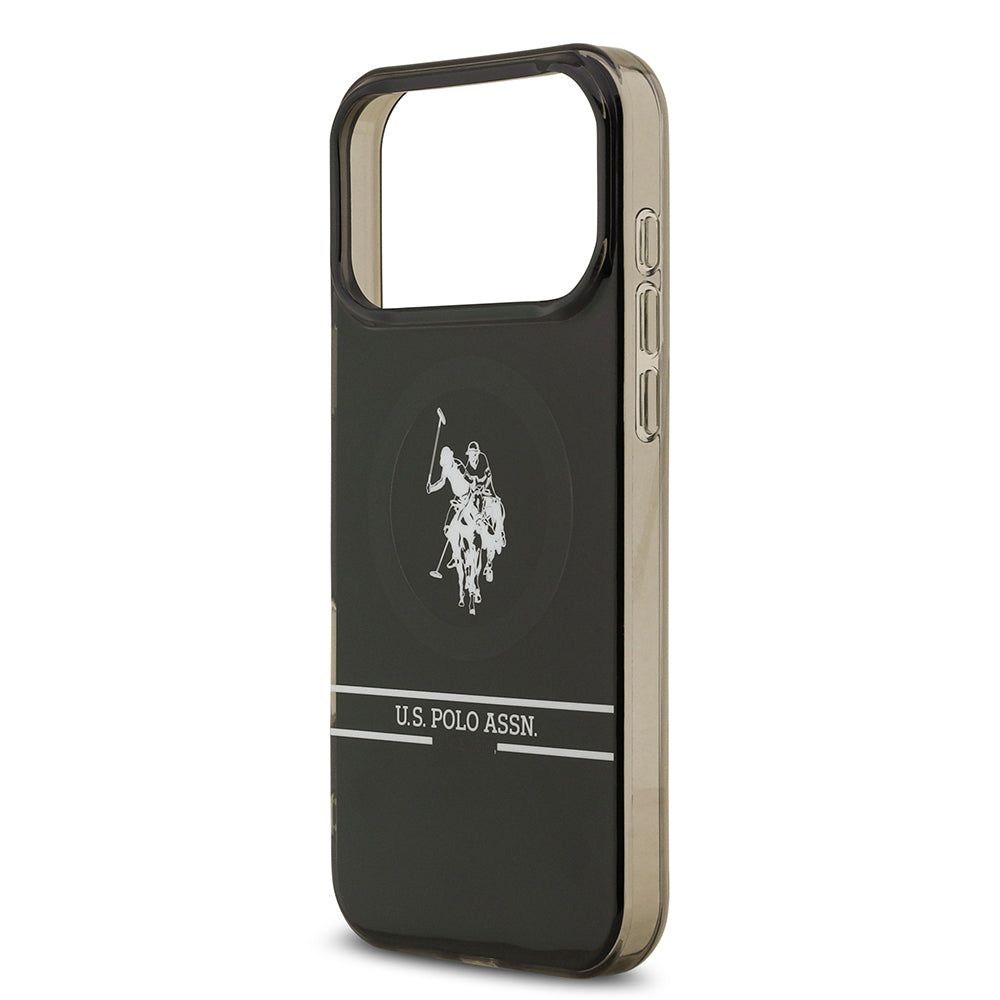 Apple iPhone 17 Pro Max Kılıf U.S. Polo Assn. Orjinal Lisanslı M-safe Şarj Özellikli IML Double Horse Stripe Logolu Kapak Siyah