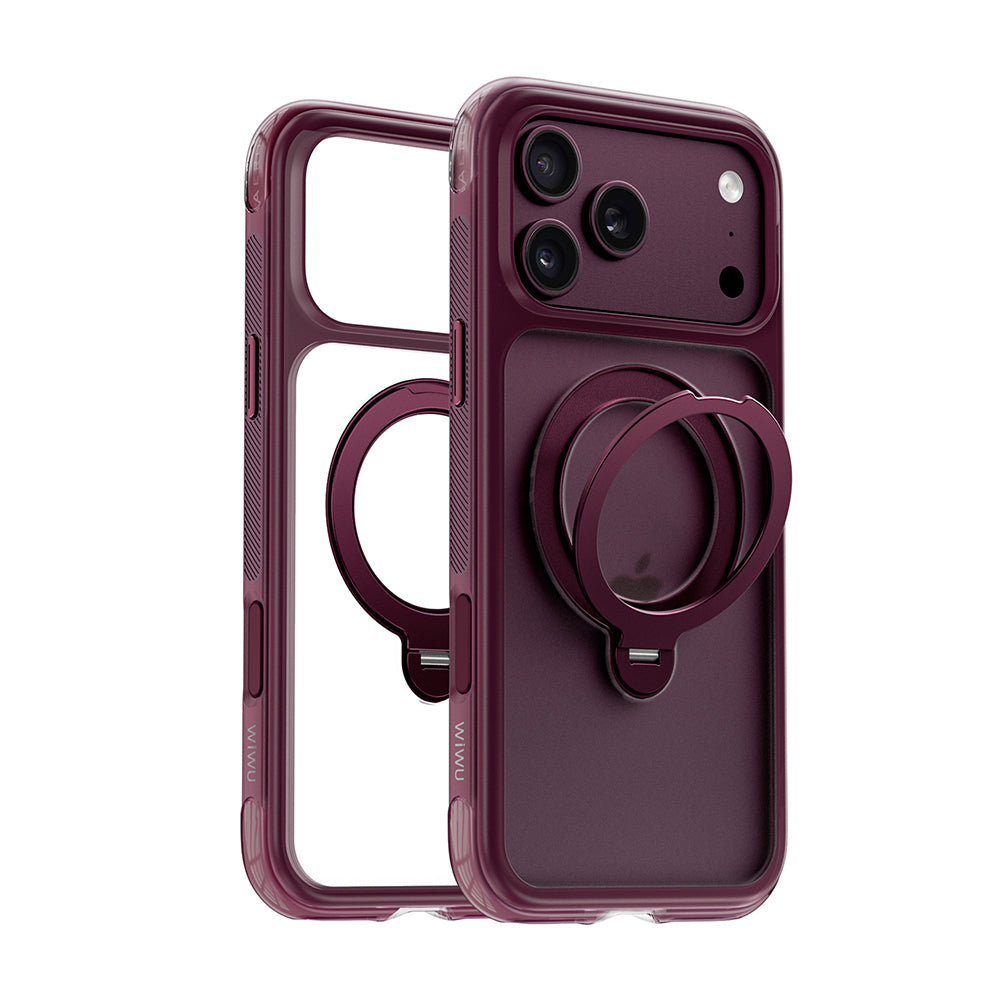Apple iPhone 17 Pro Max Kılıf Wiwu AG-203 AeroGuard Ultra Serisi M-safe Şarj Özellikli Airbag Tasarımlı Standlı Kapak Bordo