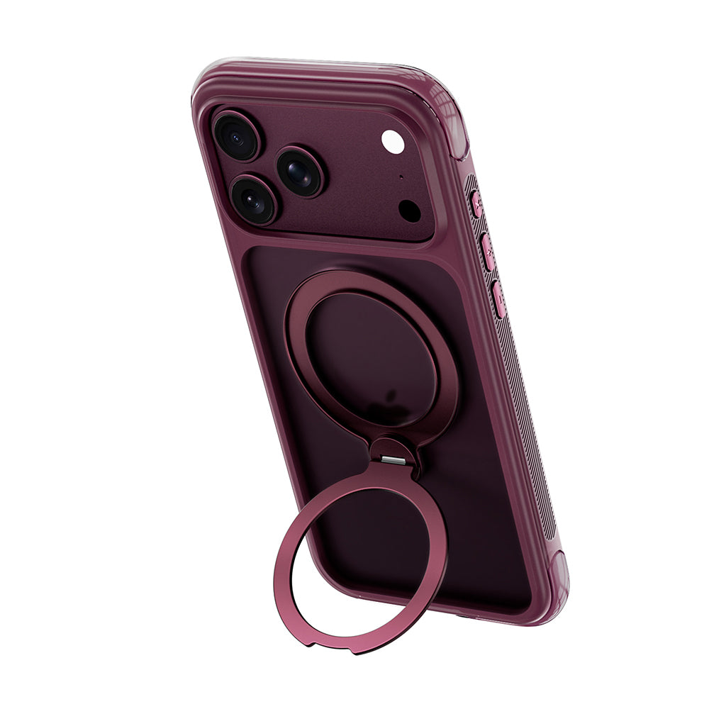 Apple iPhone 17 Pro Max Kılıf Wiwu AG-203 AeroGuard Ultra Serisi M-safe Şarj Özellikli Airbag Tasarımlı Standlı Kapak Bordo