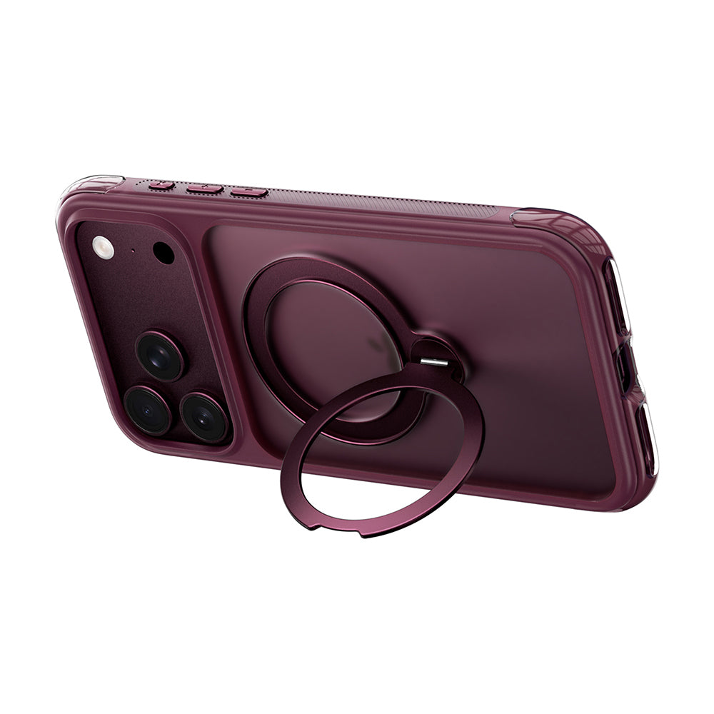 Apple iPhone 17 Pro Max Kılıf Wiwu AG-203 AeroGuard Ultra Serisi M-safe Şarj Özellikli Airbag Tasarımlı Standlı Kapak Bordo