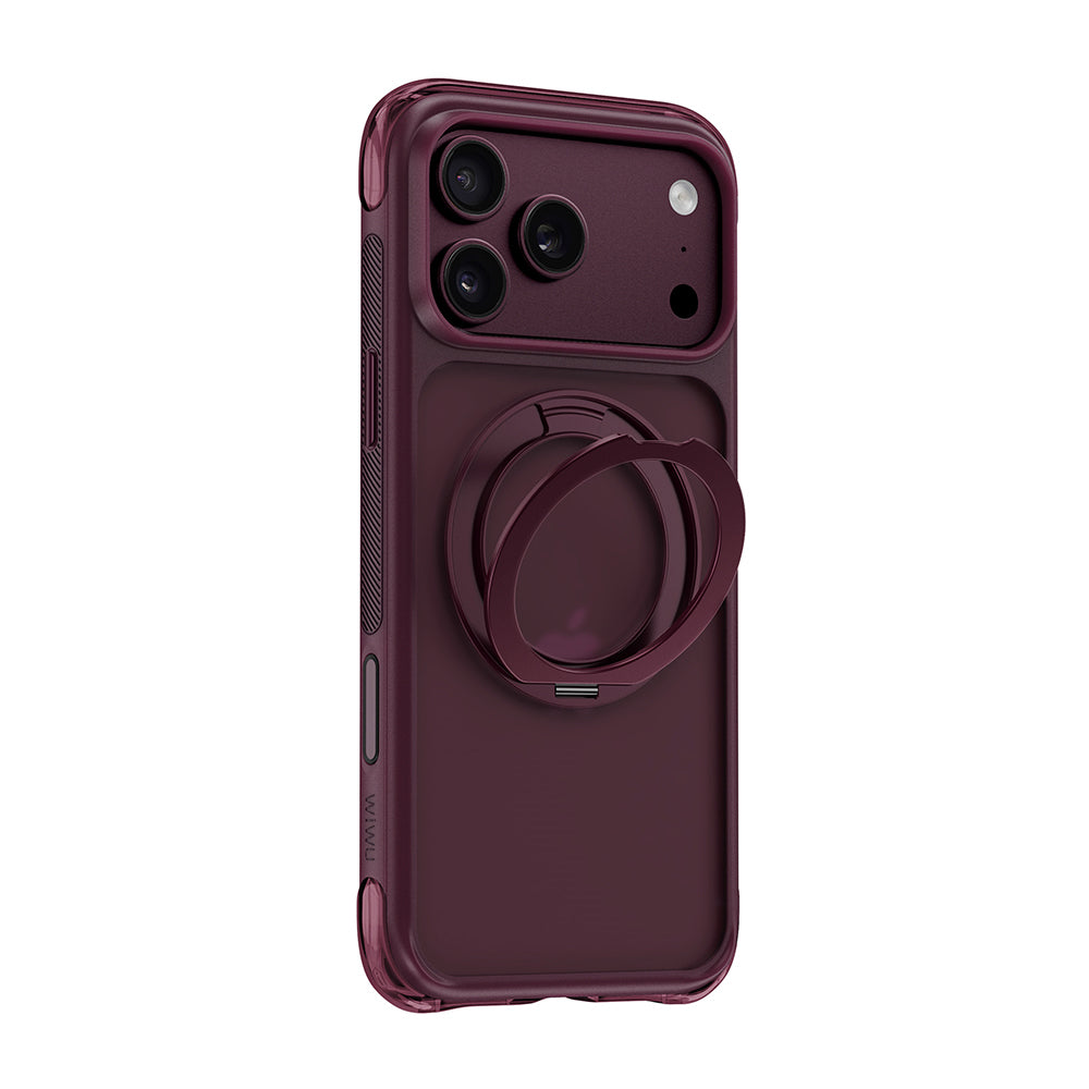 Apple iPhone 17 Pro Max Kılıf Wiwu AG-203 AeroGuard Ultra Serisi M-safe Şarj Özellikli Airbag Tasarımlı Standlı Kapak Bordo