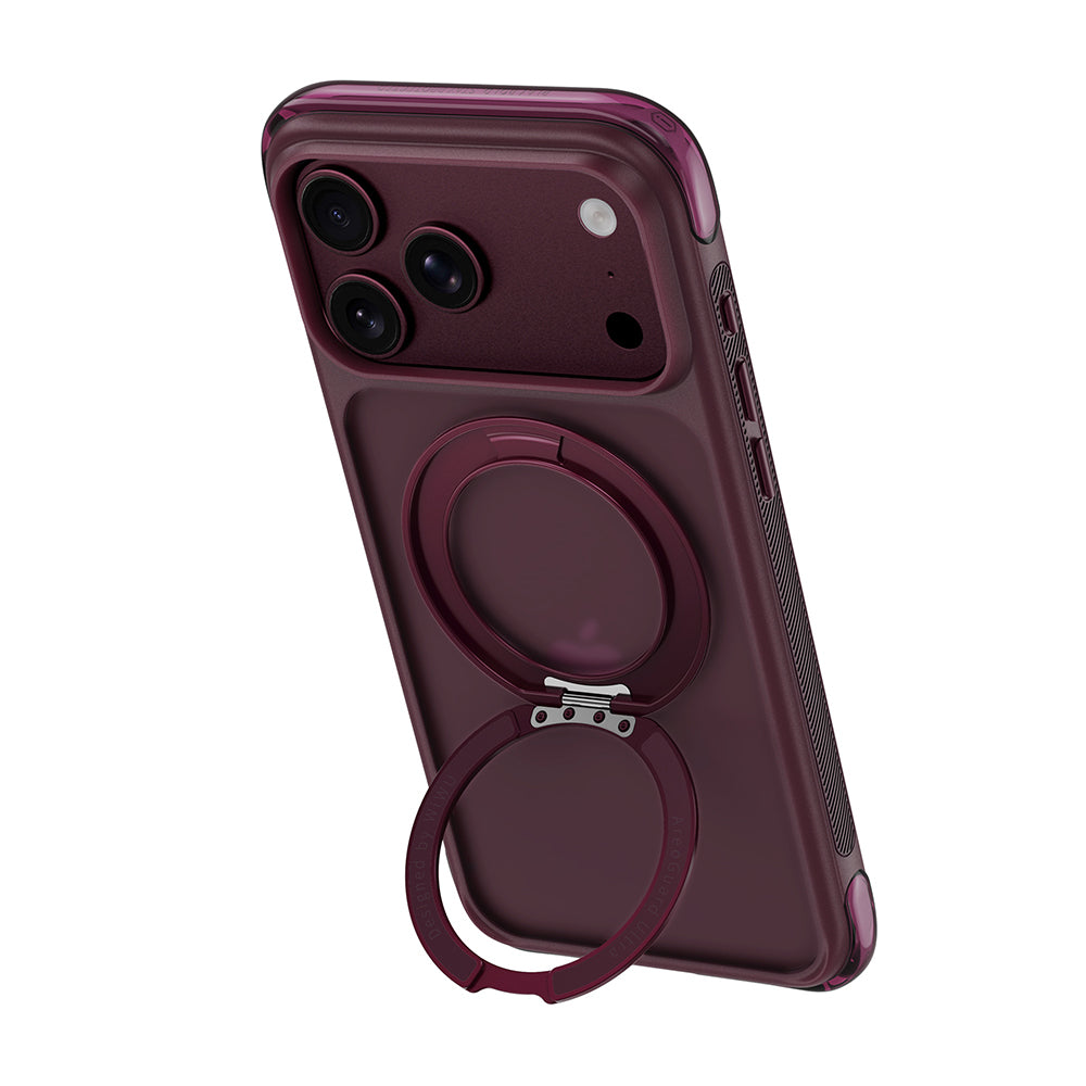 Apple iPhone 17 Pro Max Kılıf Wiwu AG-203 AeroGuard Ultra Serisi M-safe Şarj Özellikli Airbag Tasarımlı Standlı Kapak Bordo