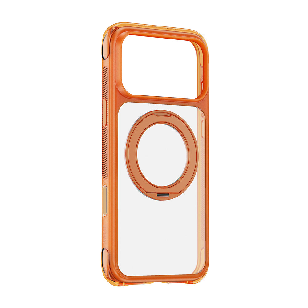 Apple iPhone 17 Pro Max Kılıf Wiwu AG-203 AeroGuard Ultra Serisi M-safe Şarj Özellikli Airbag Tasarımlı Standlı Kapak Turuncu