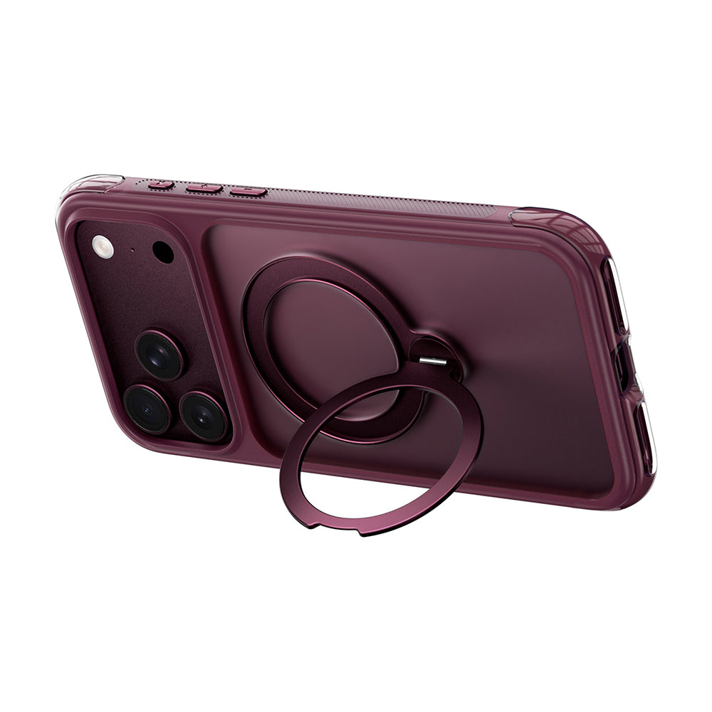 Apple iPhone 17 Pro Max Kılıf Wiwu AS-203 AeroShield Ultra Serisi M-safe Şarj Özellikli Airbag Tasarımlı Standlı Kapak Bordo