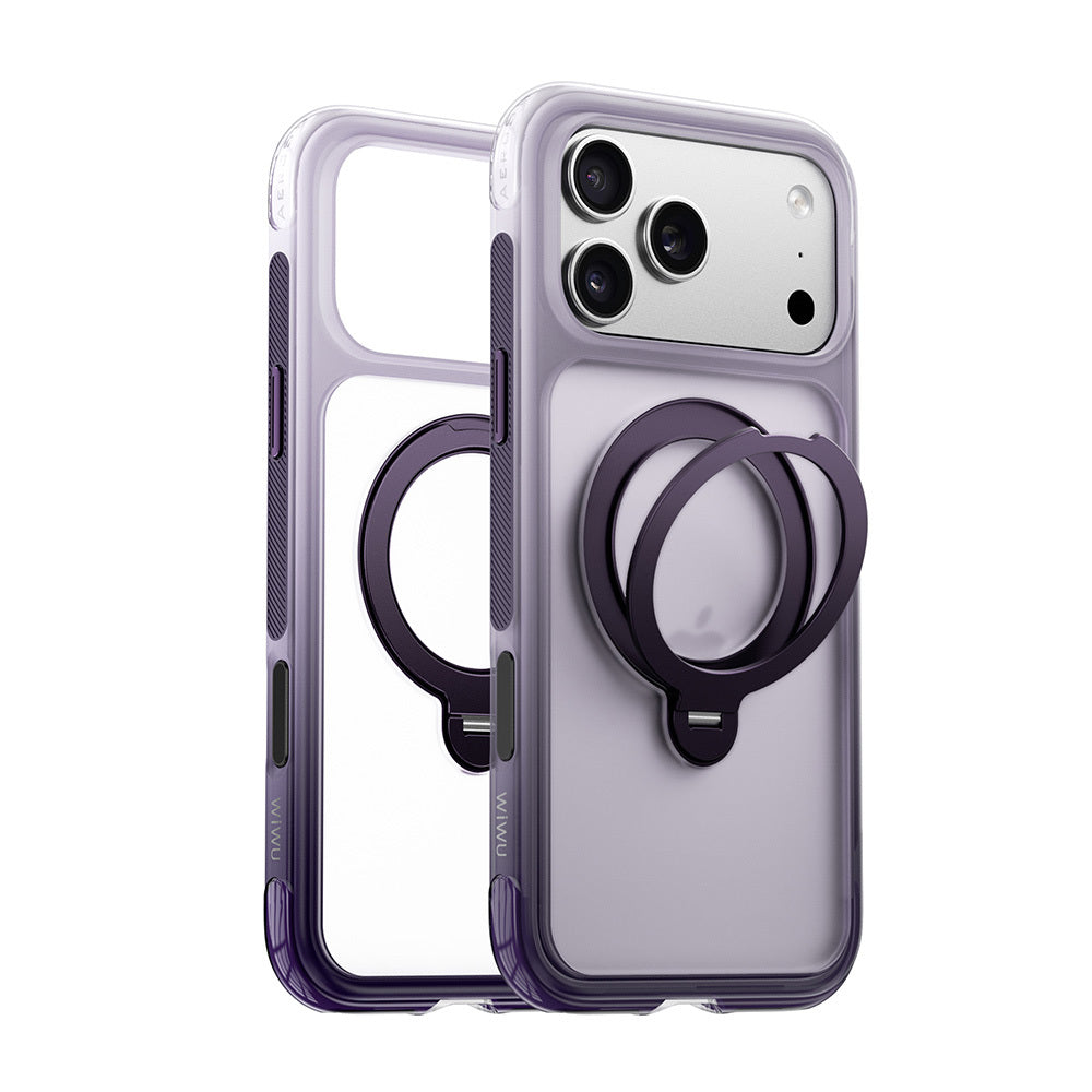 Apple iPhone 17 Pro Max Kılıf Wiwu AS-204 AeroShield Aurora Ultra Serisi M-safe Şarj Özellikli Airbag Tasarımlı Standlı Kapak Mor