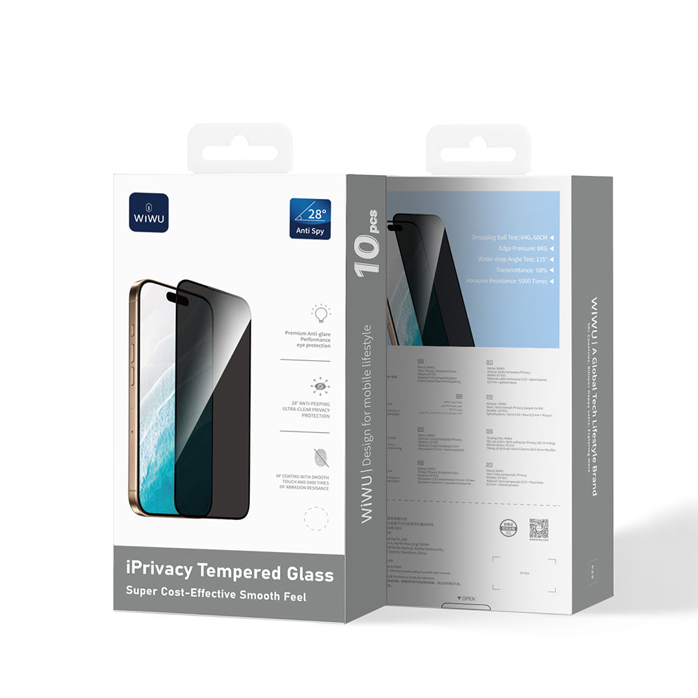 Apple iPhone 17 Pro Max Wiwu GT-015 Özellikli Çok Katmanlı Temperli iPrivacy Cam Ekran Koruyucu 10'lu Paket Siyah