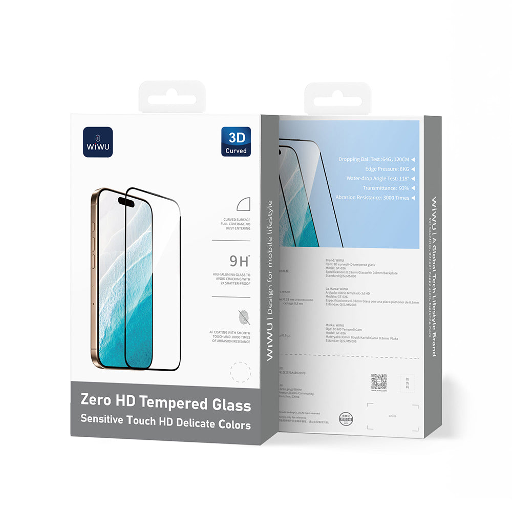 (17 Serisi)Apple iPhone Wiwu GT-026 Zero Curved Parmak İzi Bırakmayan Temperli Cam Ekran Koruyucu Şeffaf