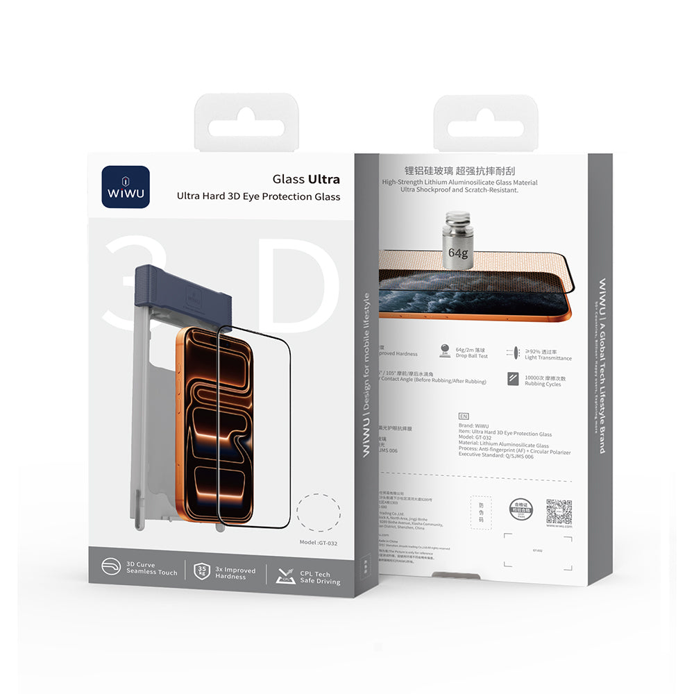 Apple iPhone 17 Wiwu GT-032 Glass Ultra Serisi 3D Polarize Ekran Koruyucu Cam + Kolay Uygulama Aparatı Şeffaf