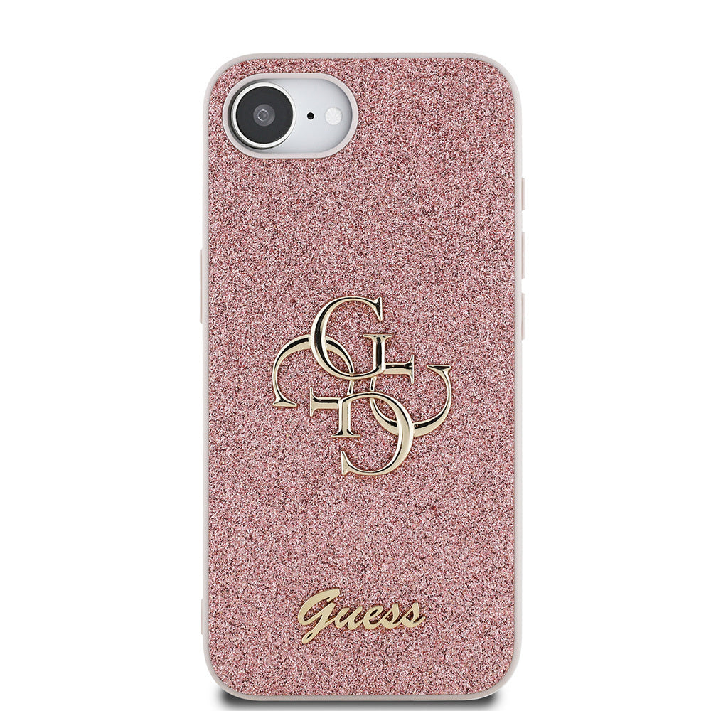 Apple iPhone 17E Kılıf Guess Orjinal Lisanslı 4G Büyük Metal Logolu Glitter Kapak Pembe