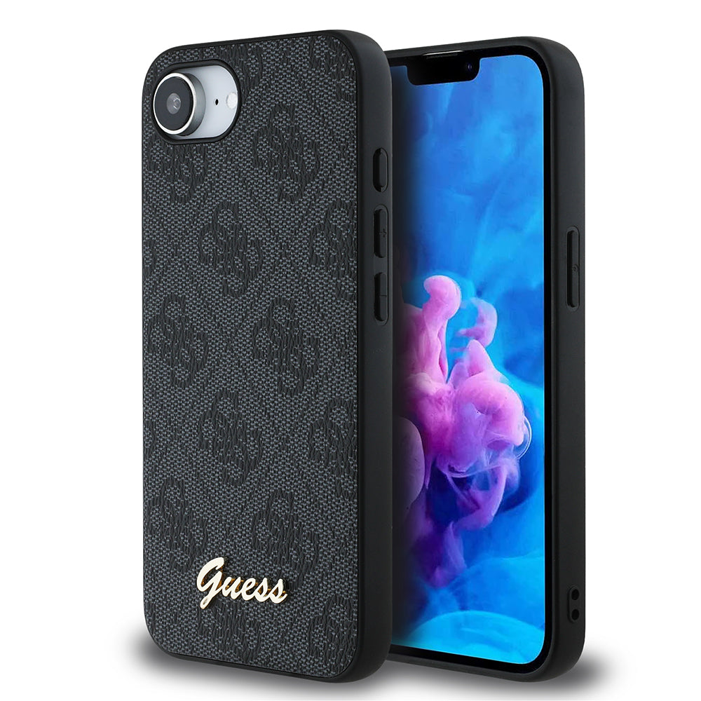 Apple iPhone 17E Kılıf Guess Orjinal Lisanslı 4G Desenli Script Metal Logolu Kapak Siyah