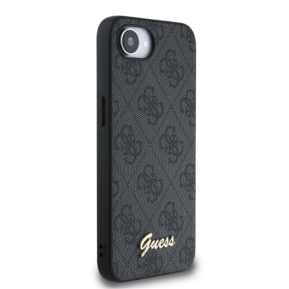 Apple iPhone 17E Kılıf Guess Orjinal Lisanslı 4G Desenli Script Metal Logolu Kapak Siyah