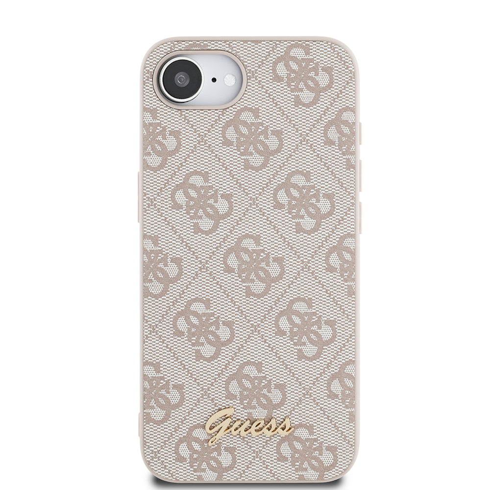Apple iPhone 17E Kılıf Guess Orjinal Lisanslı 4G Desenli Script Metal Logolu Kapak Pembe
